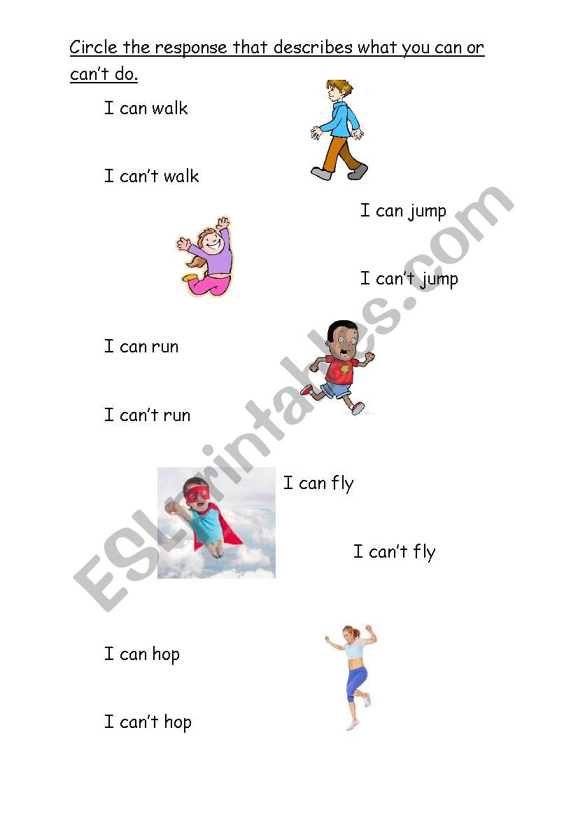I can   I cant worksheet