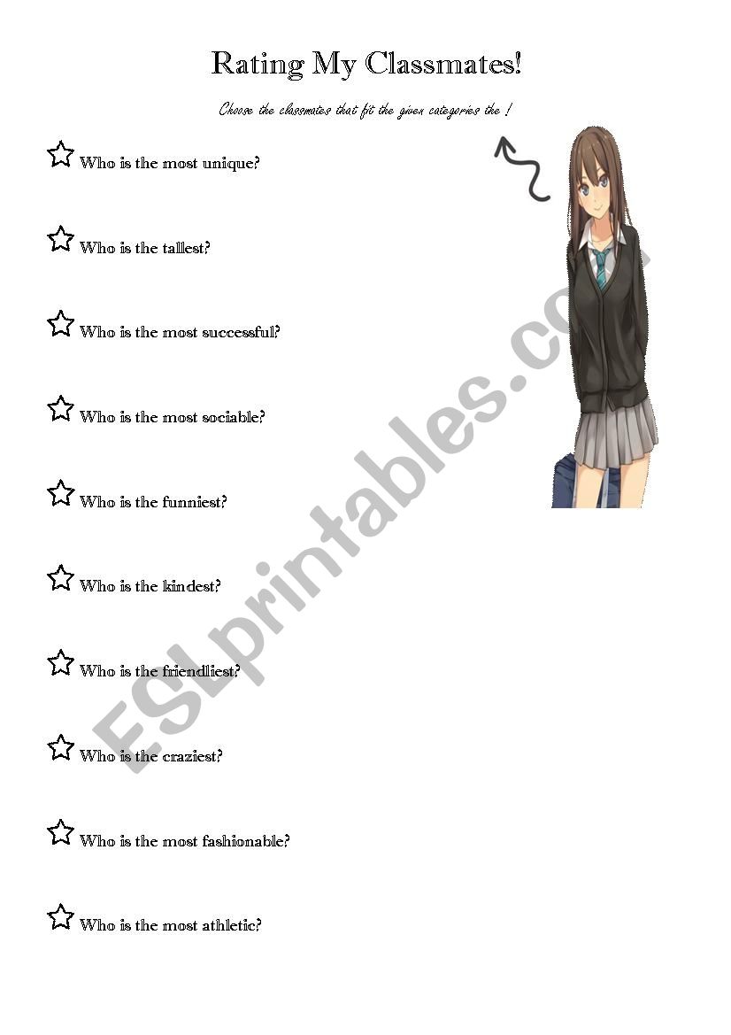 Rating My Classmates Speaking Exercise - Superlatives
