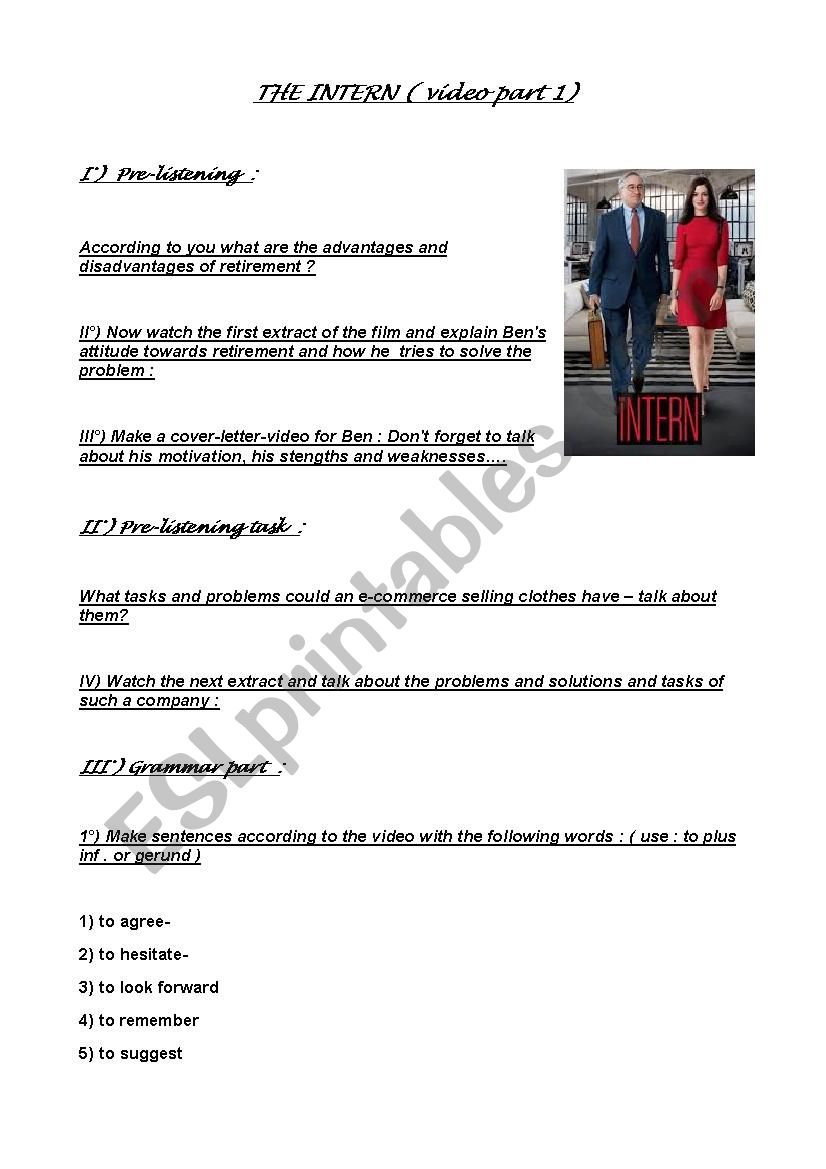 The intern video part 1 worksheet