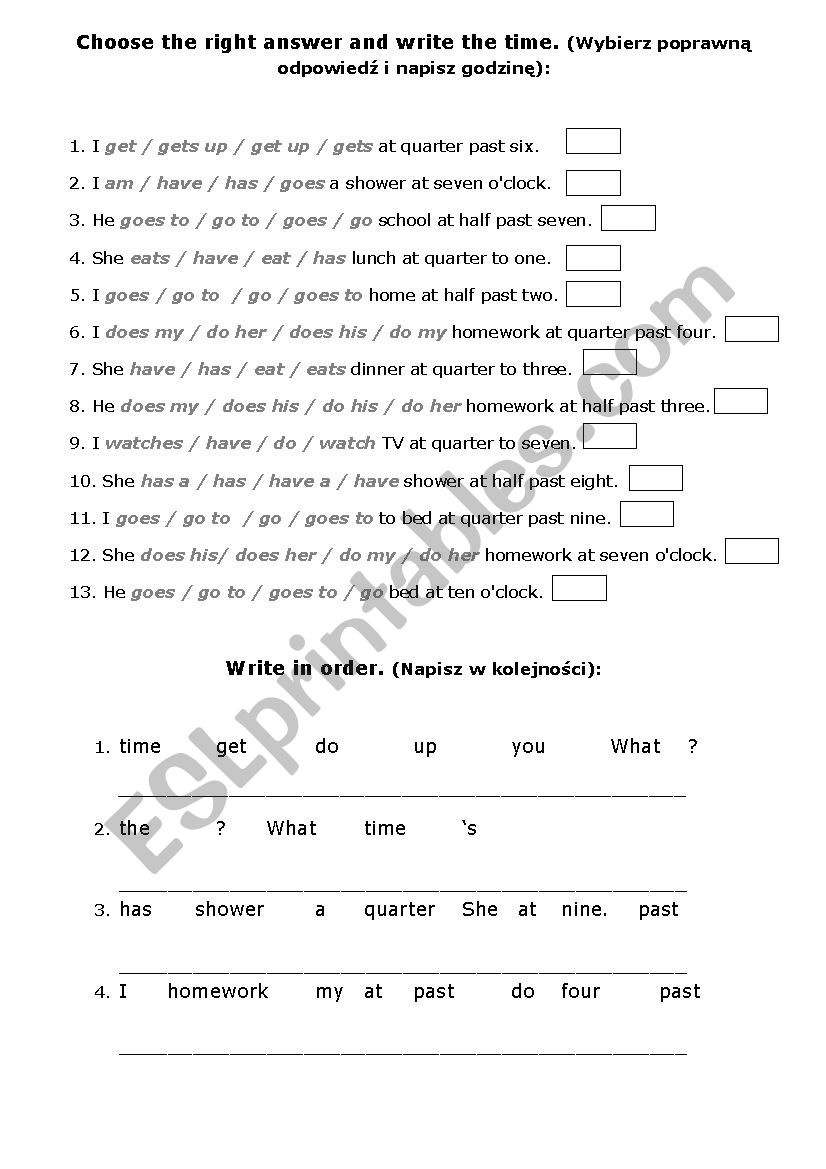 daily routine and time worksheet