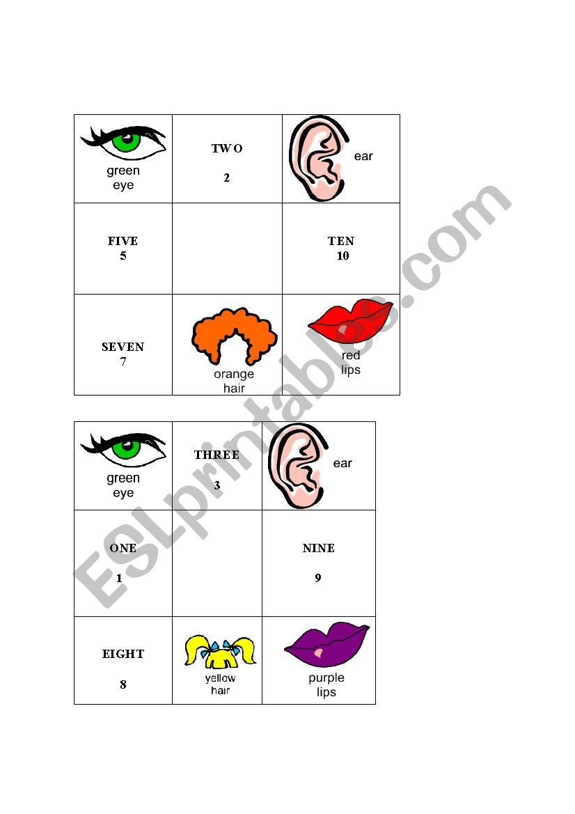 Bingo (numbers and face) worksheet