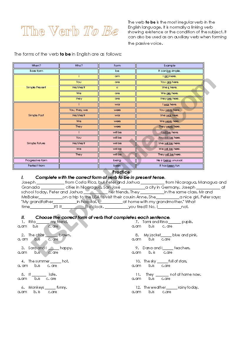 verb be worksheet