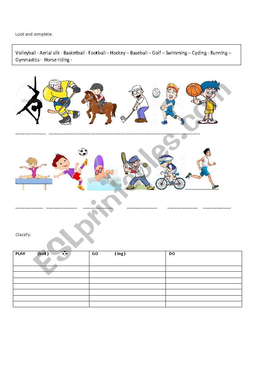 Sports vocabulary worksheet