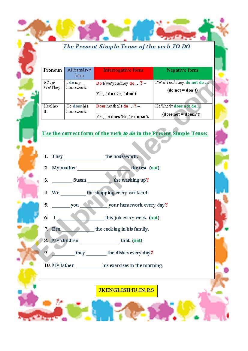 The Present Simple Tense of the verb TO DO