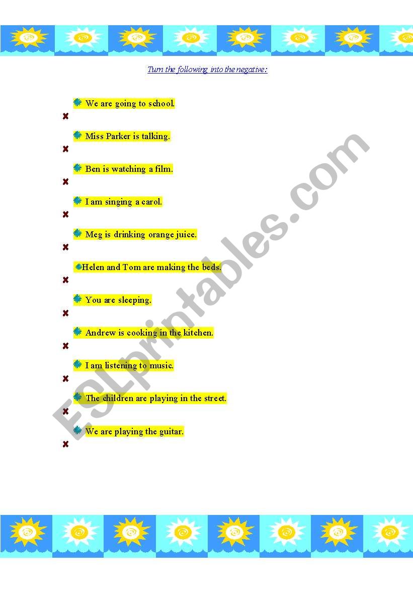 Negative Present Continuous worksheet