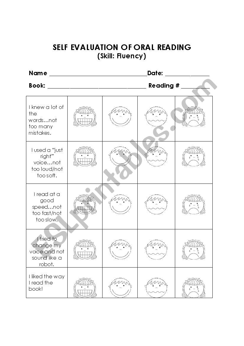 Reading Rubric worksheet