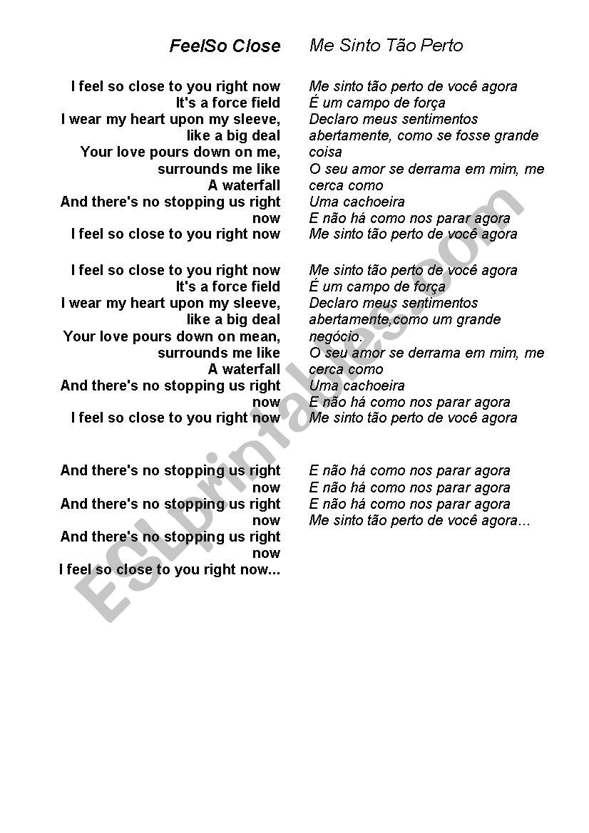 Feel so close - Calvin Harris worksheet