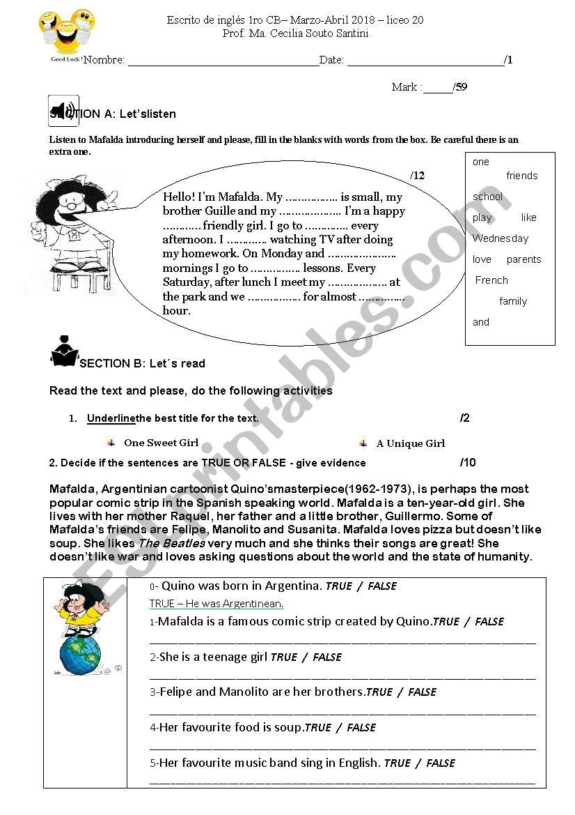 Meet Mafalda worksheet