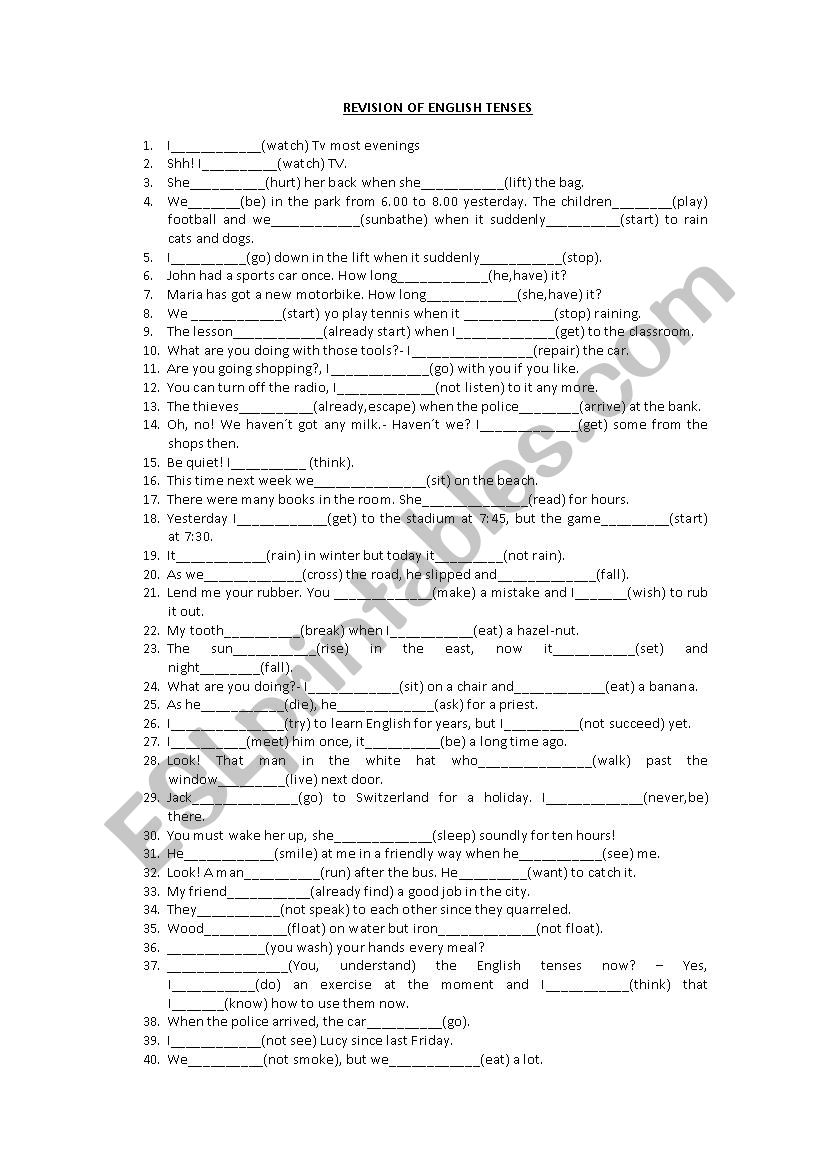 REVISION OF ENGLISH TENSES worksheet