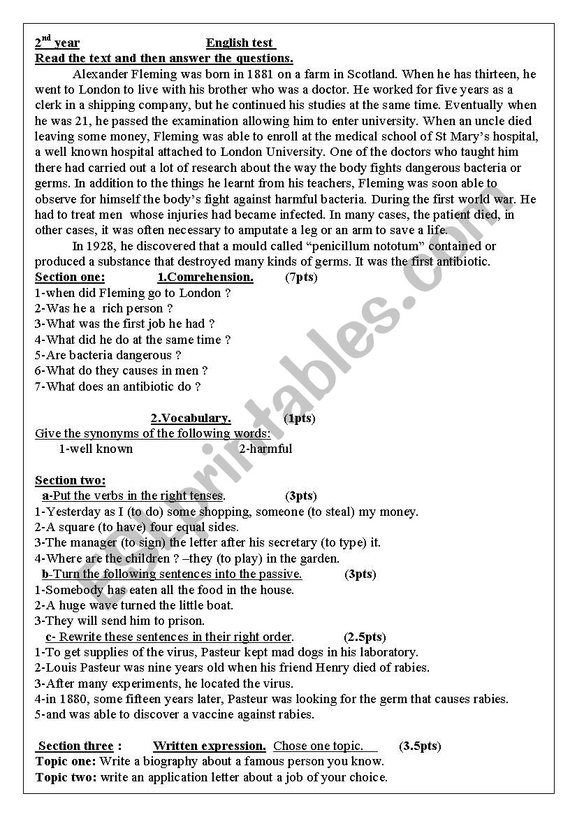 Alexander Fleming  worksheet