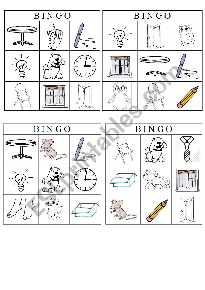 BINGO! Classroom, animals, body and clothes vocabulary