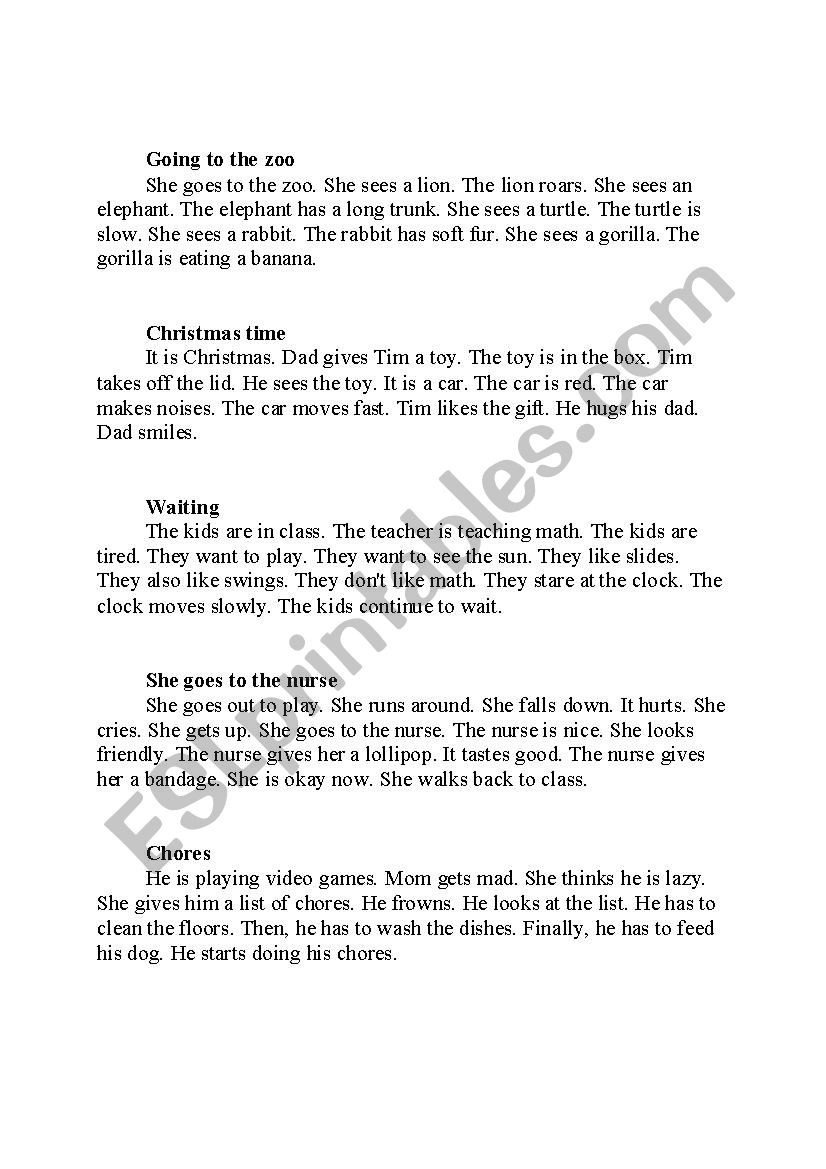 Simple vocabulary texts worksheet