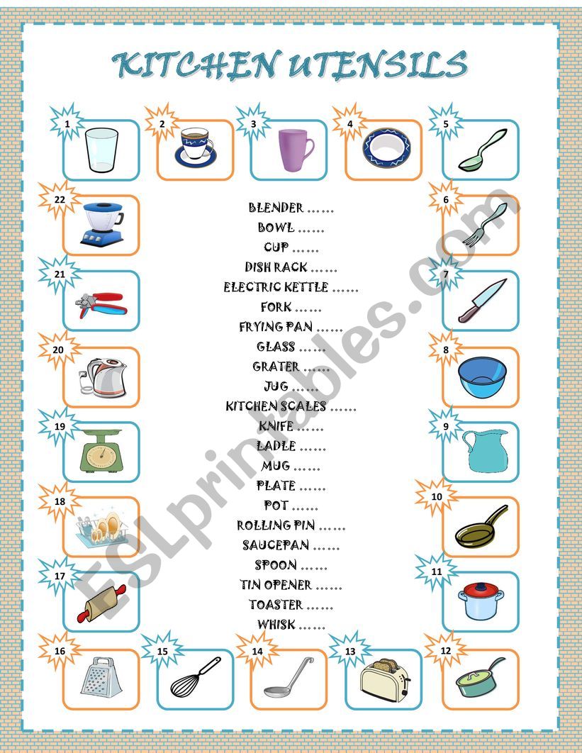 KITCHEN UTENSILS worksheet