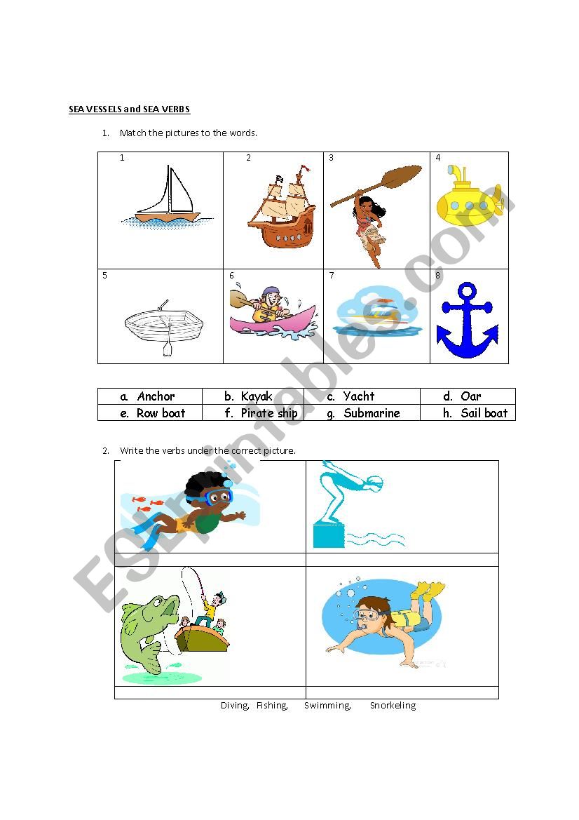 Sea Vessels and Sea Verbs worksheet