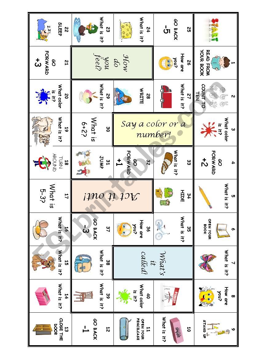 Board game worksheet