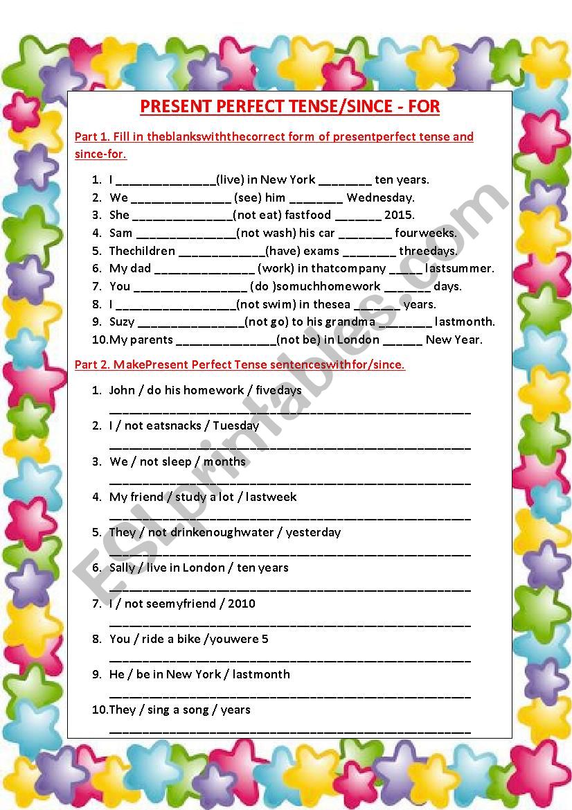 since-for-present-perfect-tense-esl-worksheet-by-ozlem-elt