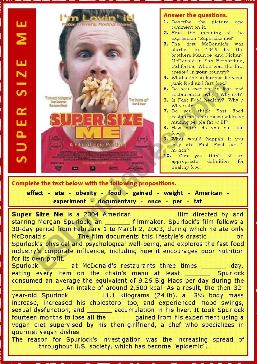 Super Size Me worksheet