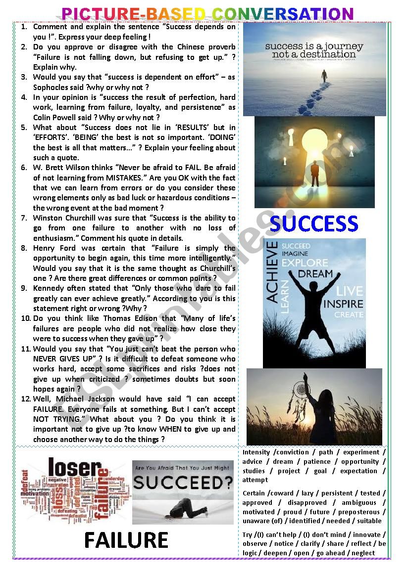 Picture-based conversation : topic 109 - Success vs failure.