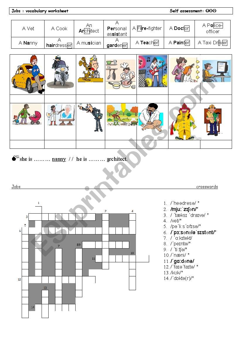 Jobs - Thumbs up 6Â° worksheet