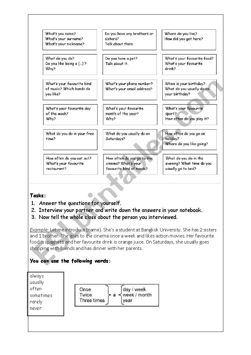 Interview Cards Hobbies worksheet