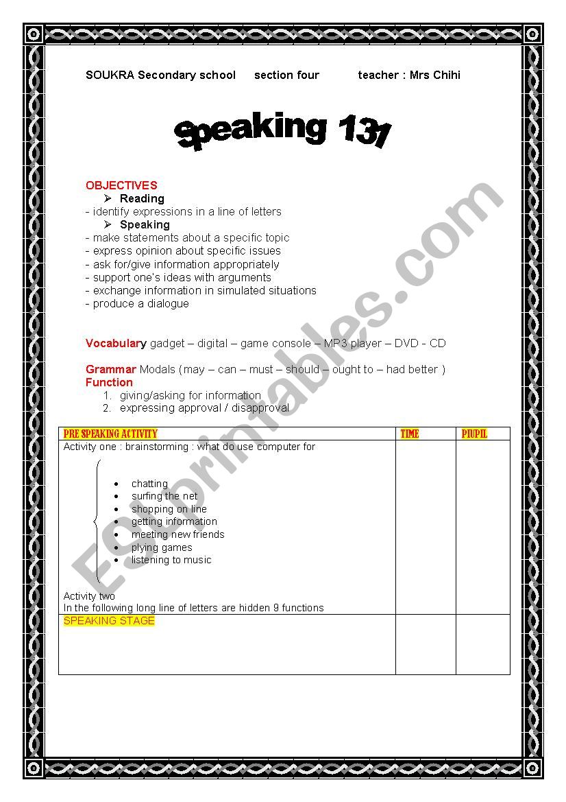 LESSON PLAN FOR SECTION THREE MODULE FOUR