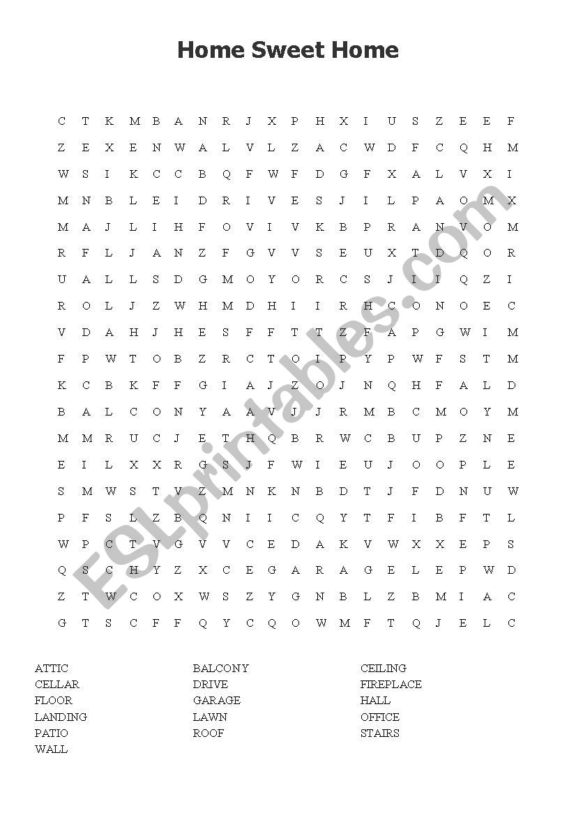House vocabulary (wordsearch) worksheet