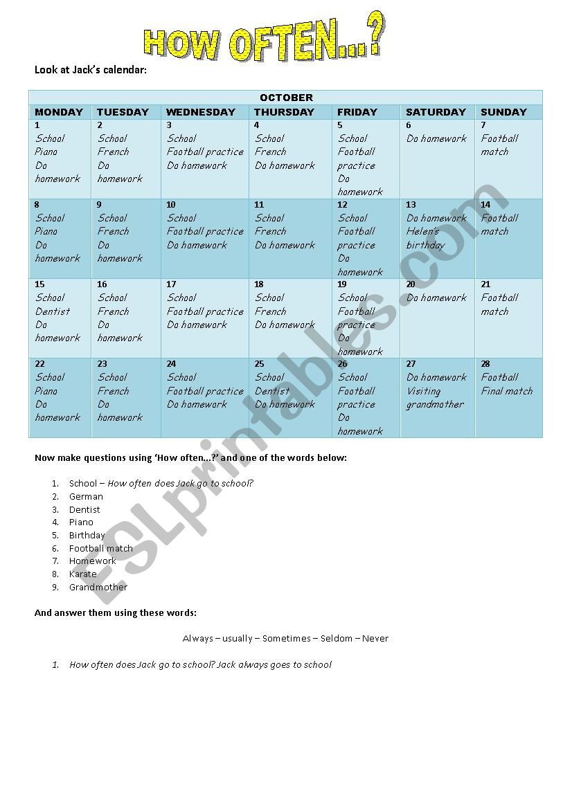 How often...? worksheet