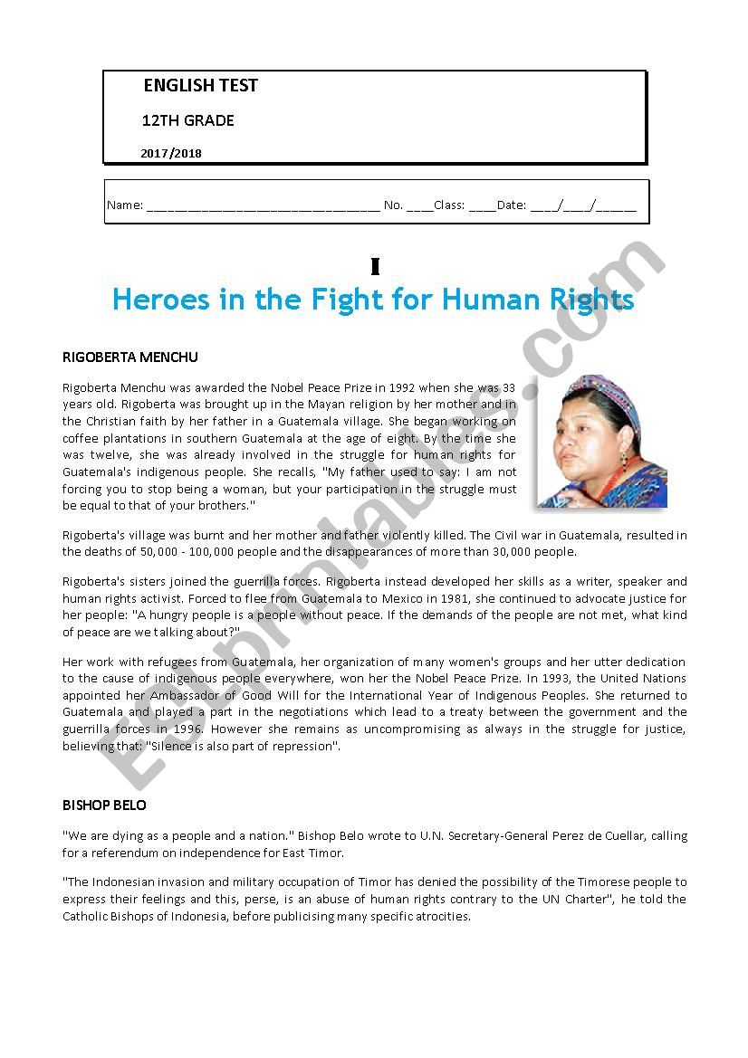 Human Rights Heroes worksheet