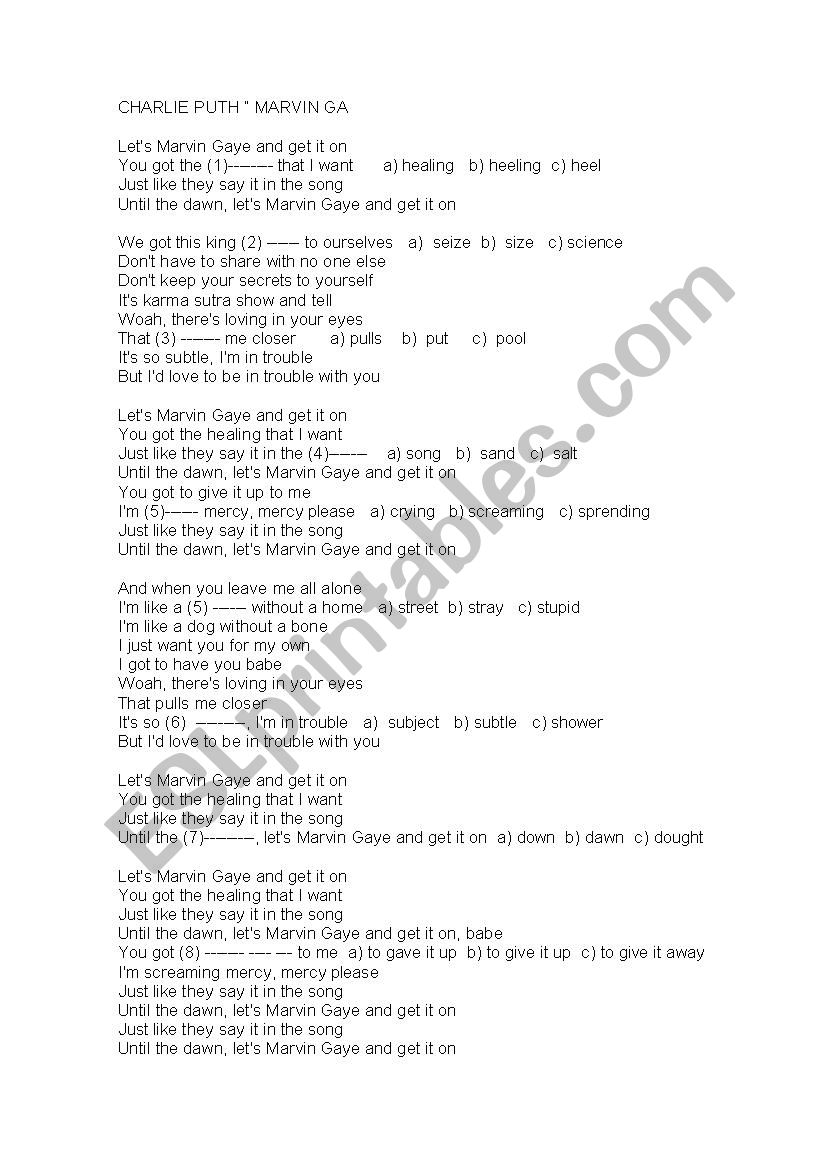 Charly Putt and Marvin Gray worksheet