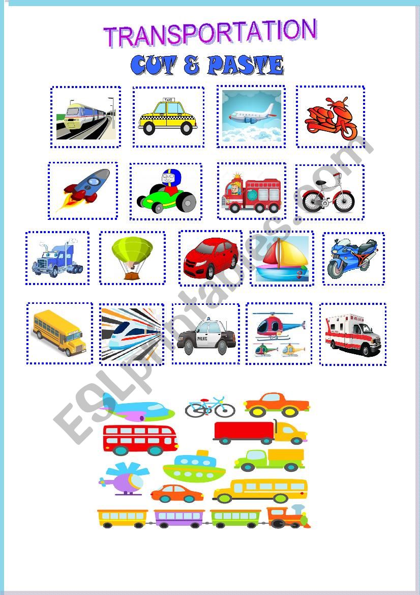 TRANSPORTATION: CUT & PASTE worksheet