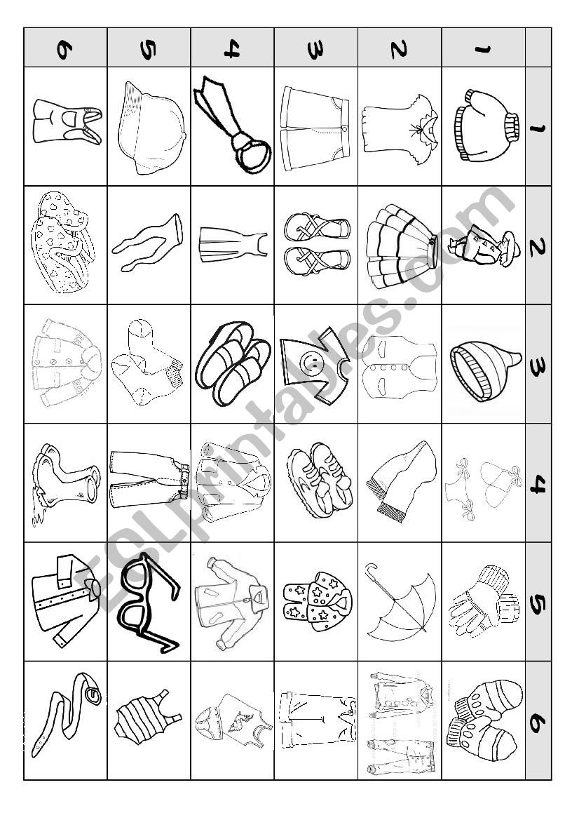 CLOTHES DICE GAME worksheet