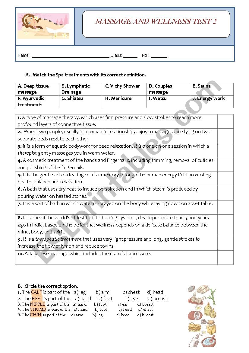 MASSAGE AND WELLNESS - Test 3 worksheet