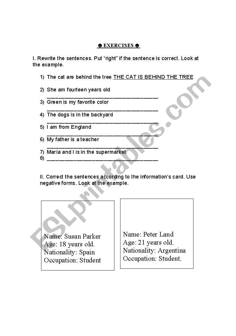 negative form worksheet