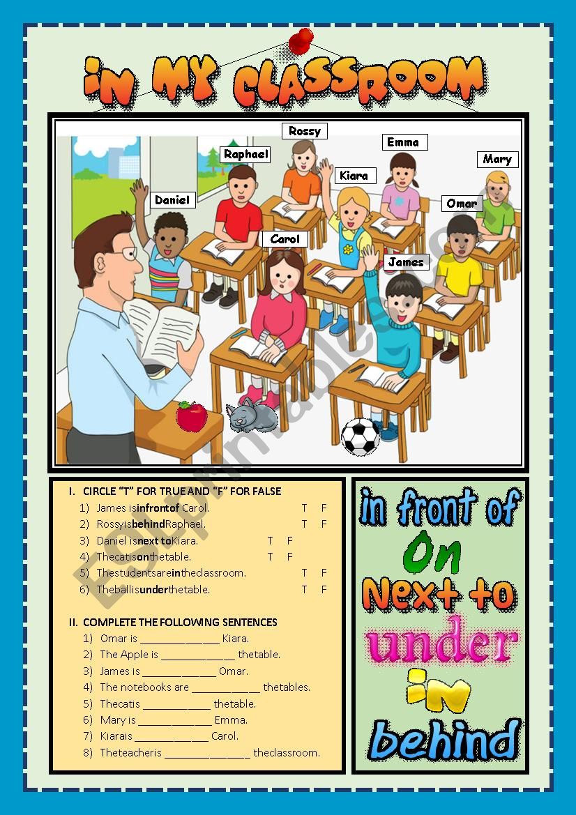 Prepositions of place - In my classroom