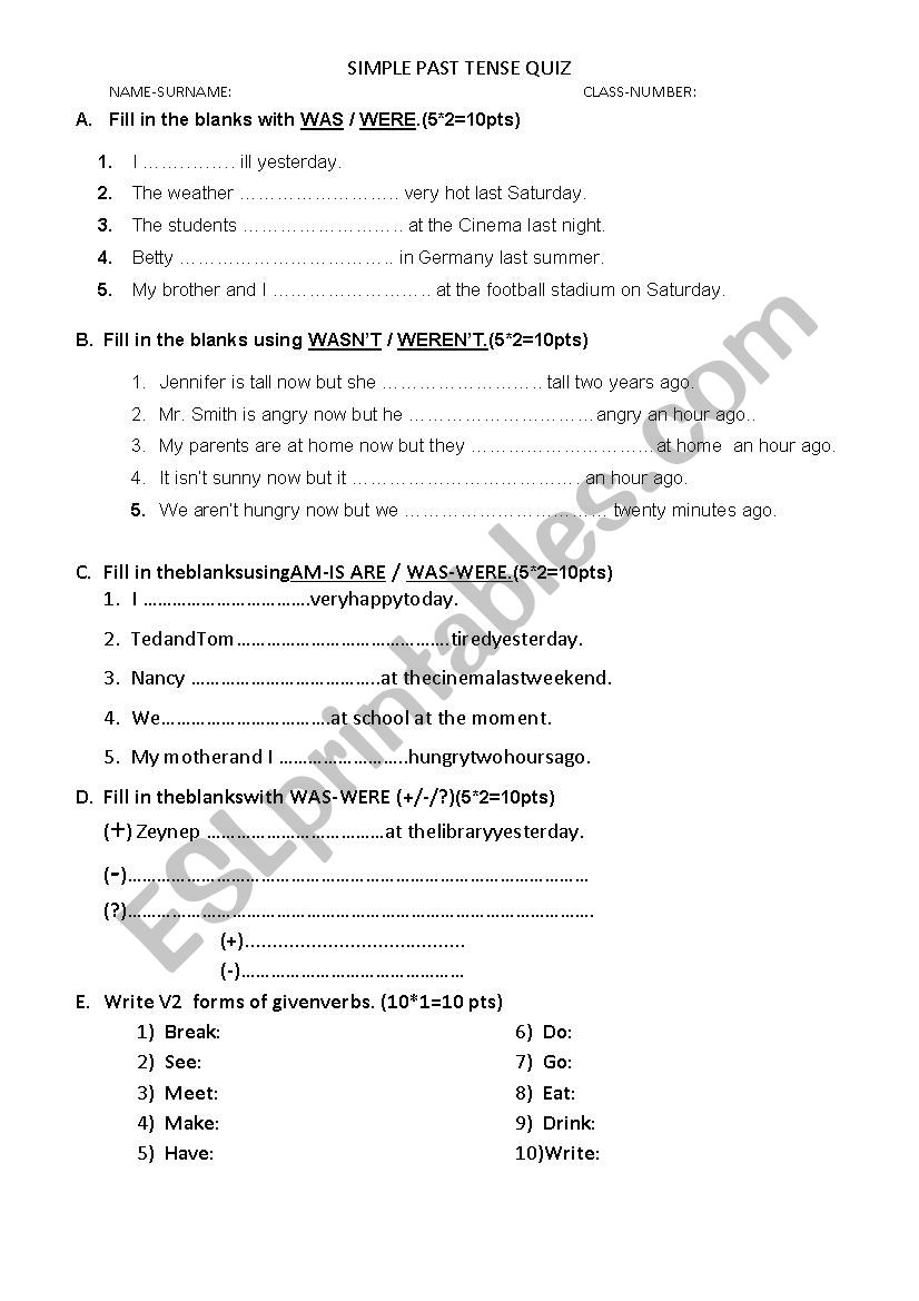 simple past tense exercises worksheet