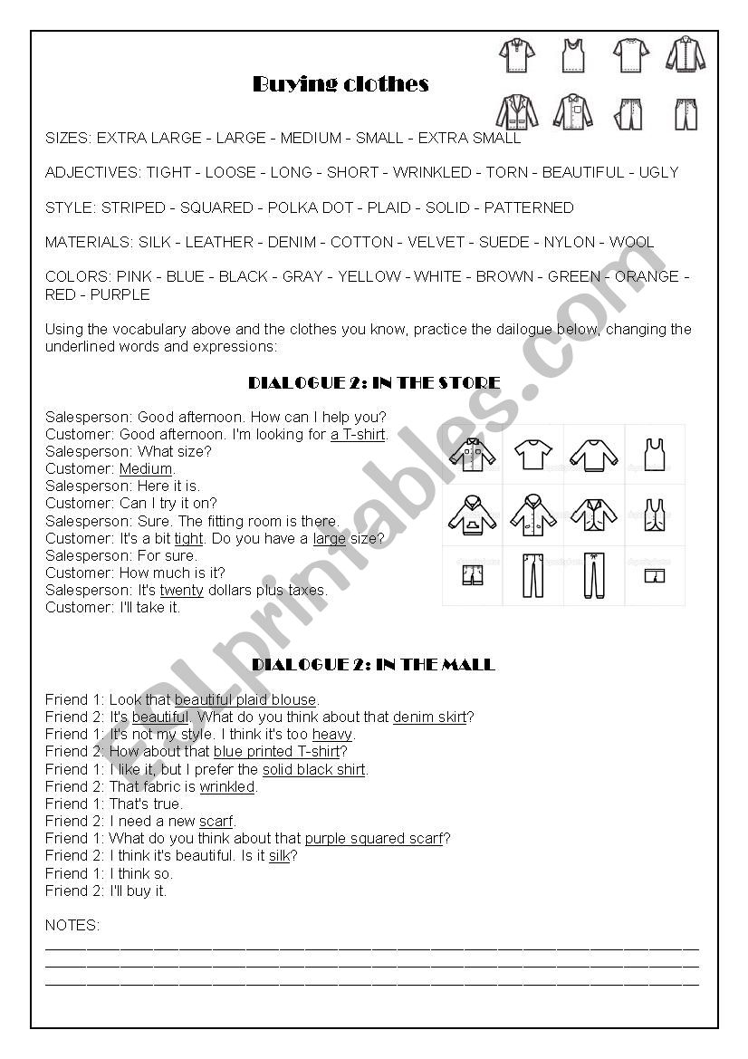 Buying Clothes worksheet