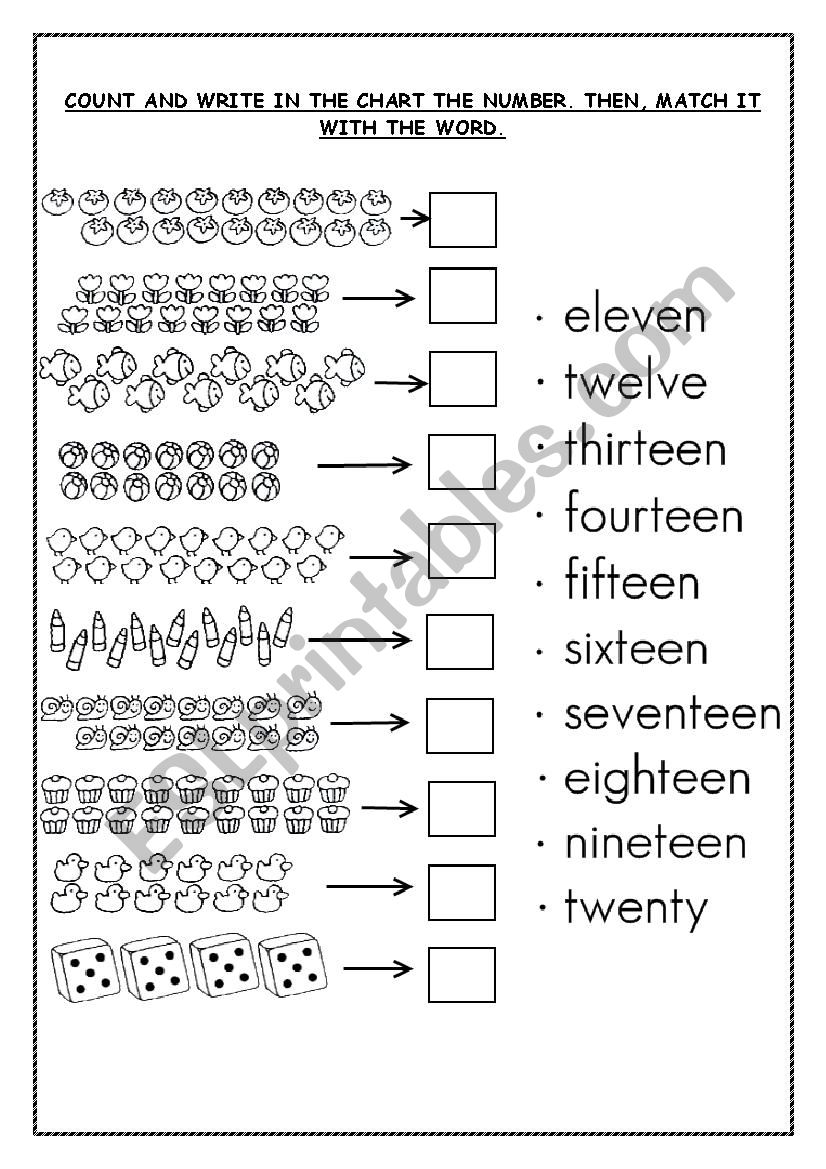 Numbers up to 20 worksheet