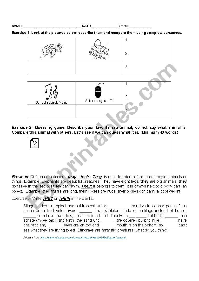 Comparatives- Their vs They worksheet