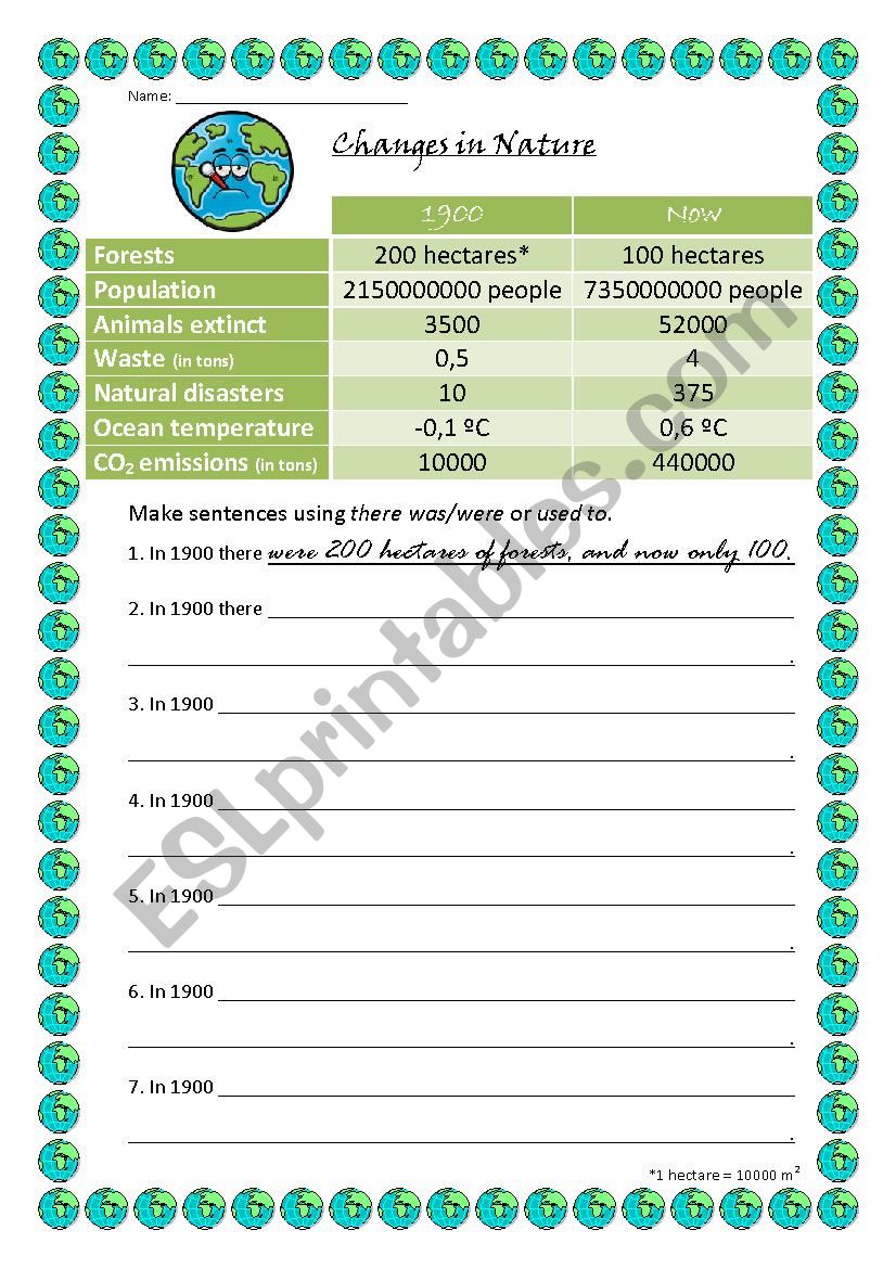 Changes in nature worksheet
