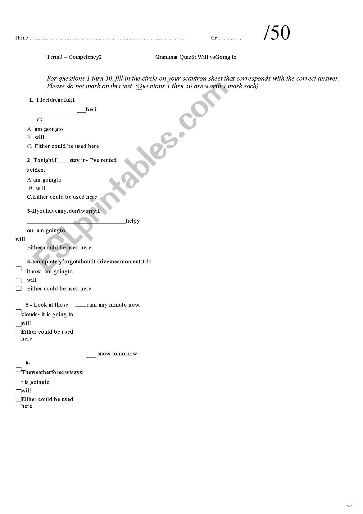 simple future quiz worksheet