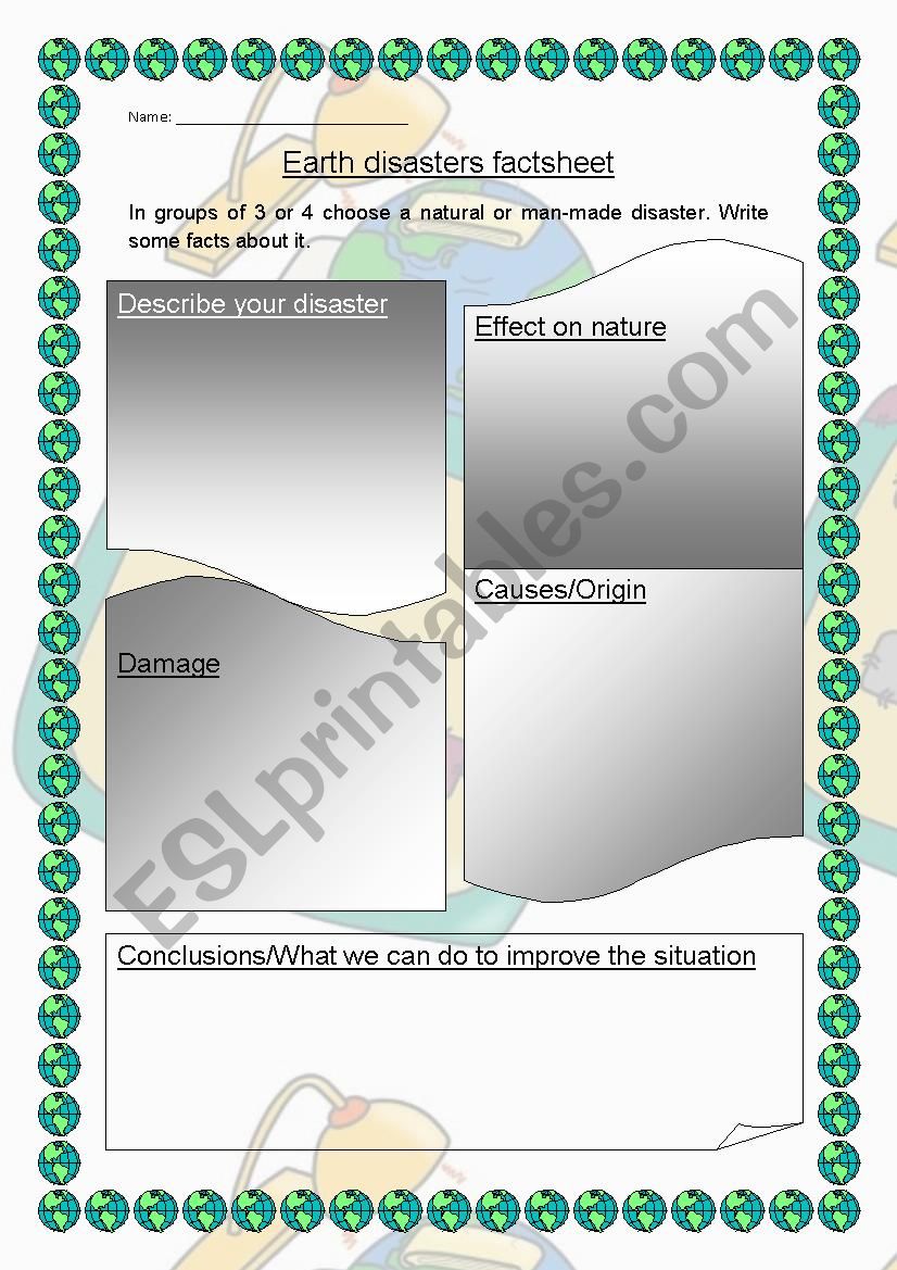 Earth disasters factsheet worksheet