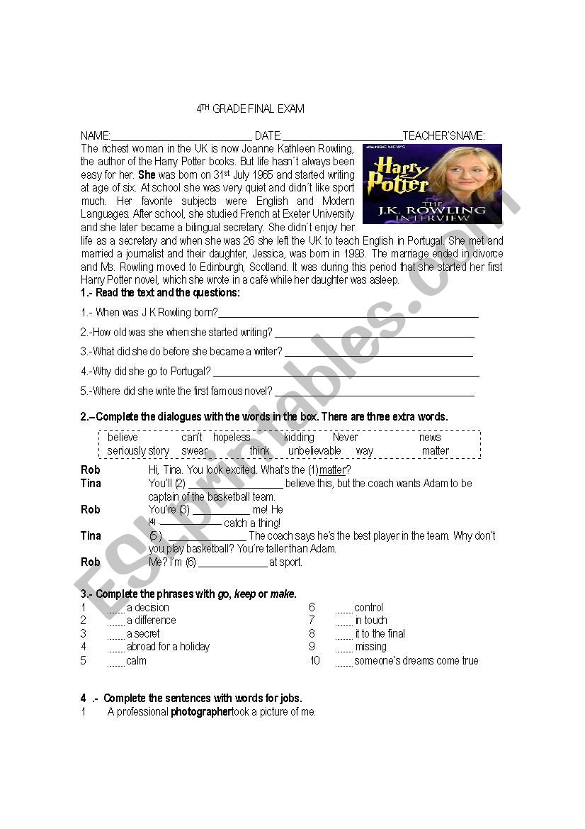 PRESENT PERFECT  FINAL EXAM worksheet