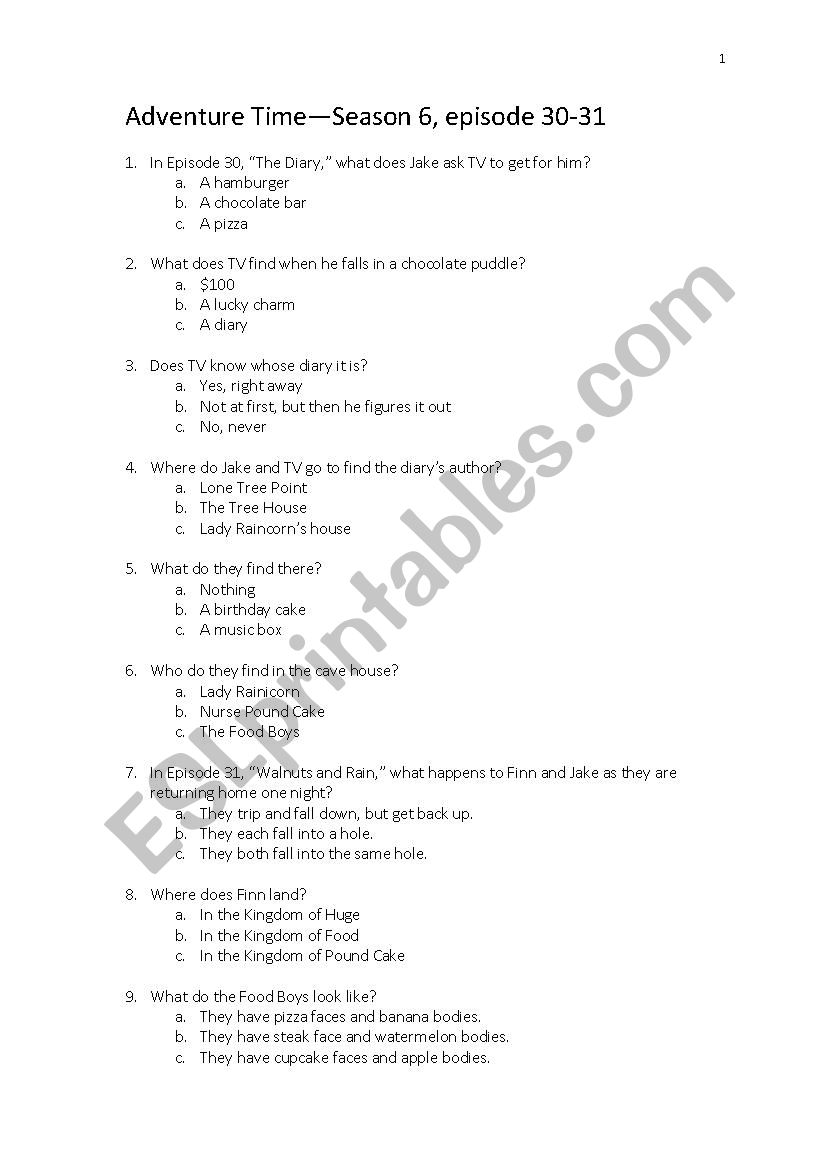 Adventure Time listening comprehension season 2 episode 21