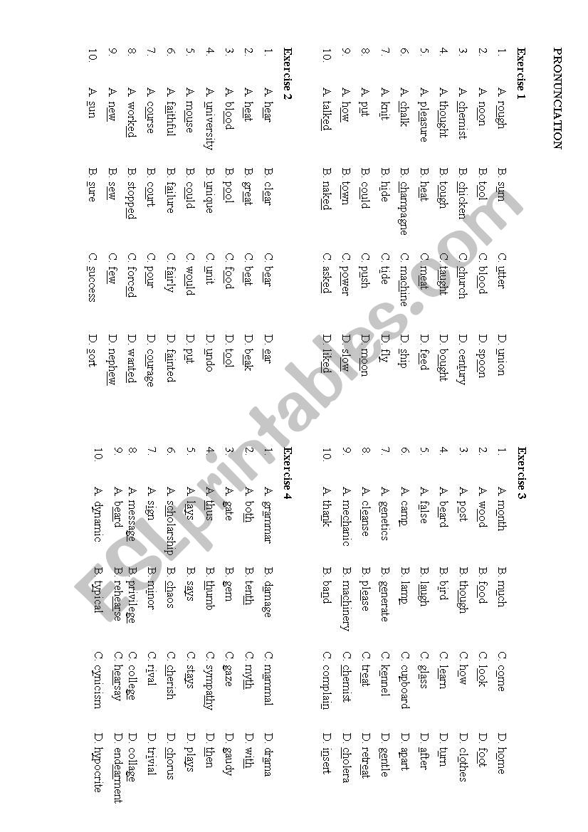 Pronunciation exercise worksheet