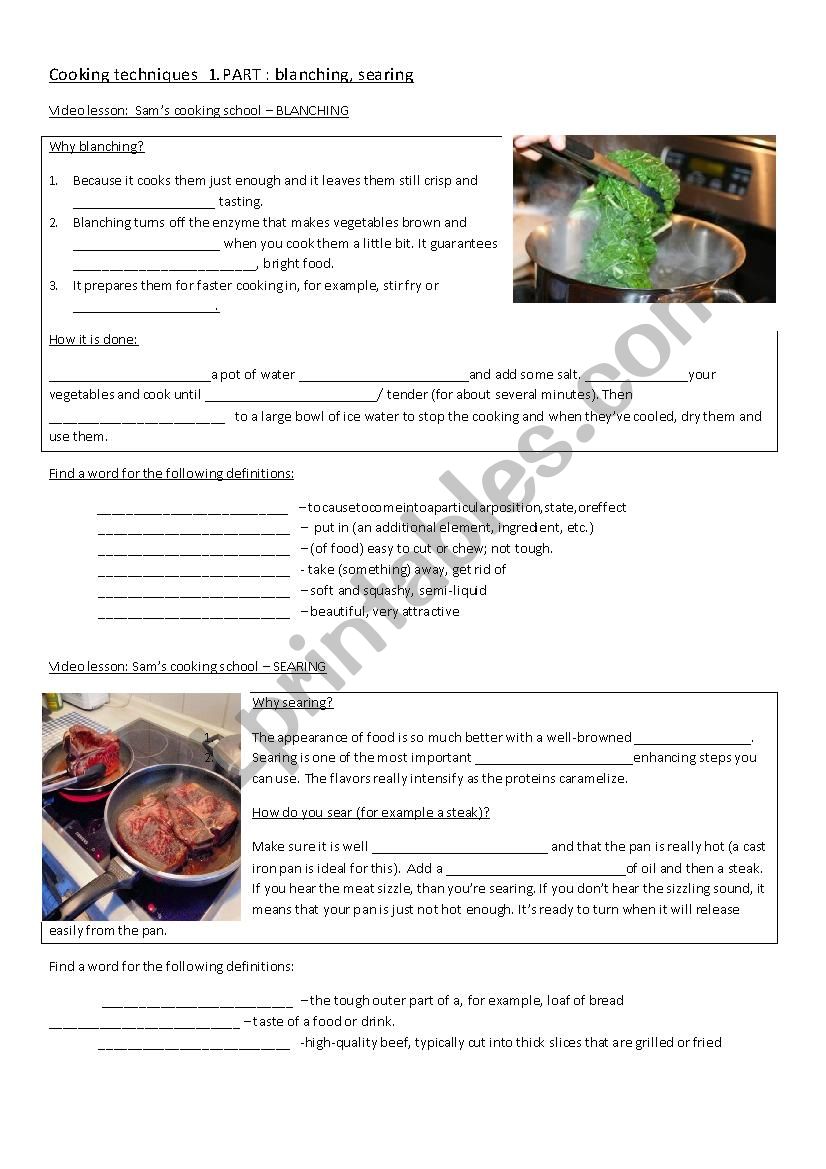 Cooking techniques 1.PART worksheet