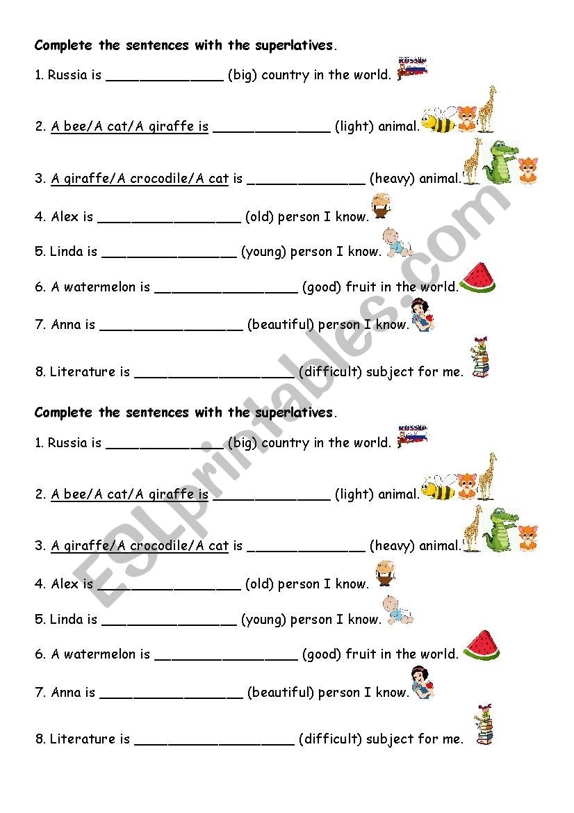 Superlatives worksheet worksheet