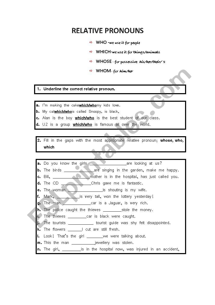 RELATIVE PRONOUNS worksheet