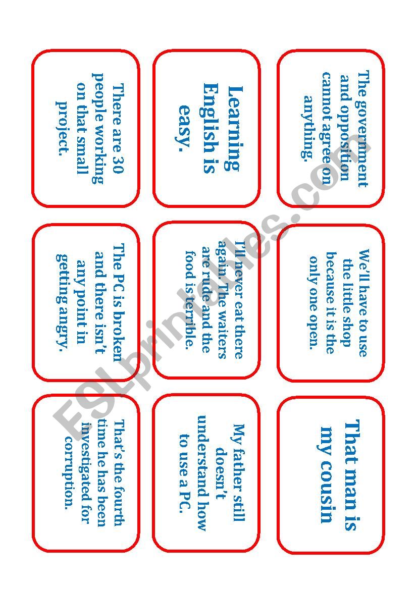 Idiom Card Game worksheet