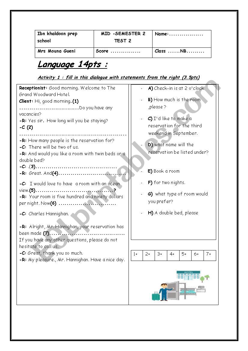 MID SEMESTER 2 8TH FORMS  worksheet