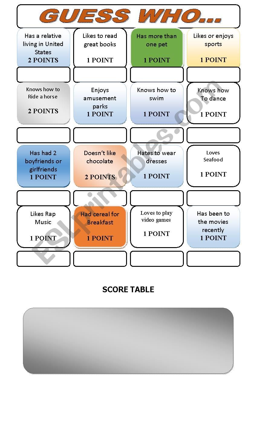 Game guess who worksheet